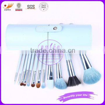 Light Blue 12pcs Cosmetic Brush Set with Cup holder