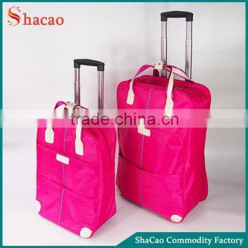 Set Of 2 Pcs Pink Wheeled Luggage Travelling Bags With Trolley