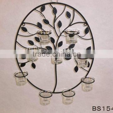 metal leaf wall haning decoration for tealight or votive holder