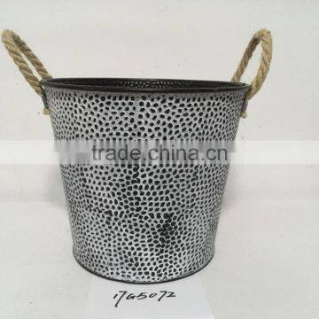 Black 10" French Decorative Powder Coated Galvanized Metal Flower Bucket for Home & Garden photo-2