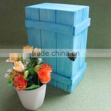 Vintage Painted Blue Customized Polished Wooden Box With Lock photo-6