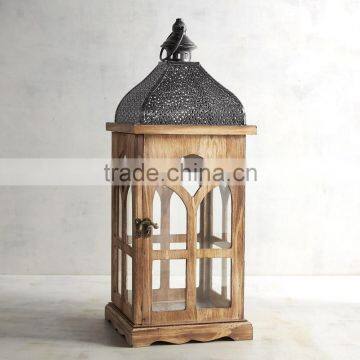 Wooden Hurricane Lantern | Wooden Lantern With Metal TOP photo-2