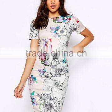 women's floral all-over print slim fit knee length dress