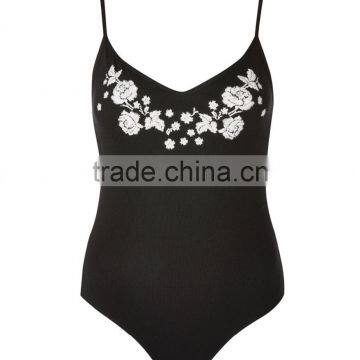 Wholesaler china supplier hot sale item embroidered bodysuit black cotton camisole
