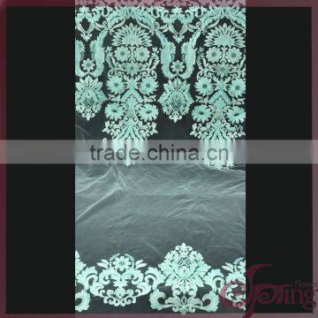 Light green big flower elegant shining polyester embroidery mesh tulle lace fabric