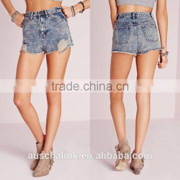 Women Ripped Hem High Waisted Denim Shorts Wholesale photo-6