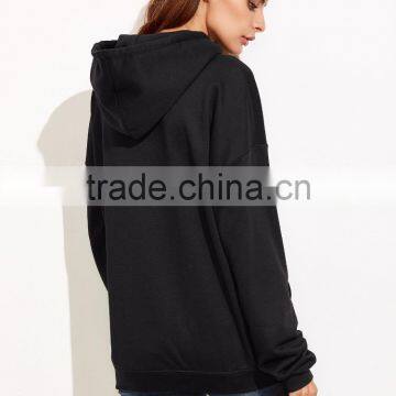 Black Abstract Custom Made Print Hoodie With Pocket Private Label Long Sleeve Hoodies Cotton French Terry photo-4