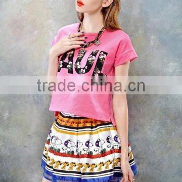 Wholesale 2015 High Quality Print Cotton Spandex Ladies Apparel Crop Top / New Fashion Women Apparel