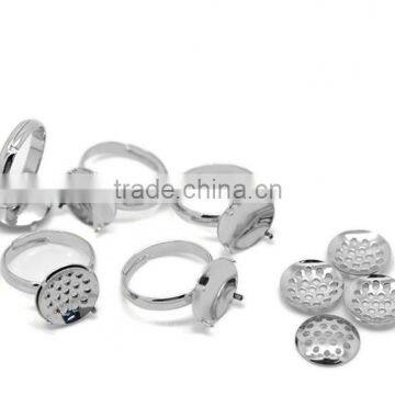 10PCs Silver Tone Adjustable Round Cabochon Setting Rings 15.9mm US 5.25 Ring Setting photo-3