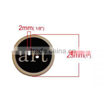 Wood Sewing Buttons Scrapbooking 2 Holes Round Black Initial Alphabet/ Letter Pattern photo-2