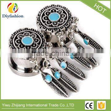 Bohemia Retro Feathers Long Tassel Stainless Steel Ear Plug photo-2