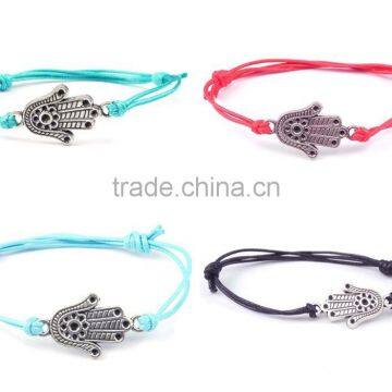 2PCs Silver Plated Palm Faux Suede Leather Cord Charm Bracelets