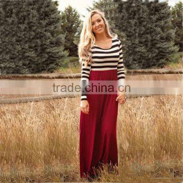Fashion Family Matching Mother Daughter Red Stripe Long Sleeve Maxi Dresses photo-2