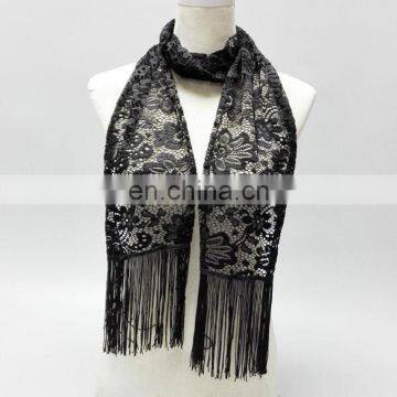 New Fashion China Yiwu Factory Direct Black Lace Scarf With Tassel