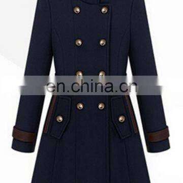 2015 New Collection Women Long Double-breasted Woolen Coat