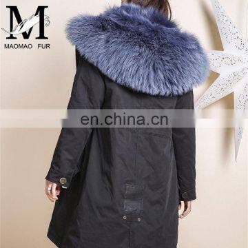 Wholesale Factory Price Long Fox Fur Lined Parka Raccoon Fur Collar Ladies Winter Coats