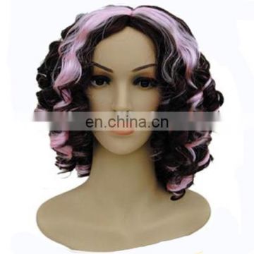 MCW-0379 Party Masquerade synthetic short women Hot curly black and pink wig