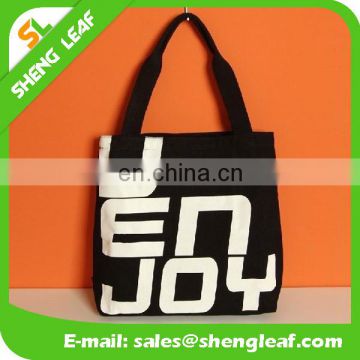 2016 High quality of nature black cotton tote bag with printing