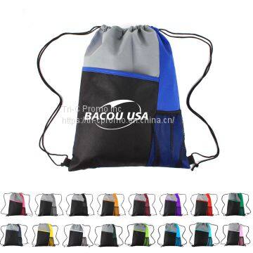 Mesh Pocket Tricolored Drawstring Sports Pack  Mesh Sport Drawstring Backpack