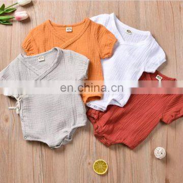 baby linen clothes natural colour breathable cotton romper