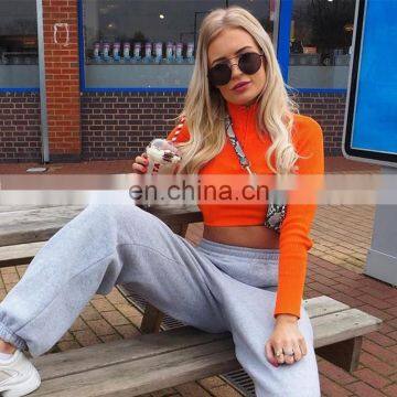 Hot Wholesale Women's Ladies Sexy Long Sleeve Zipper Skinny Thin Crop Top photo-2