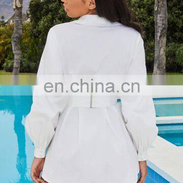 Mini Lady Dress Shirt Blouse Underbust Corset Waist Shirt Dress +waistband 2 Pieces Set photo-6