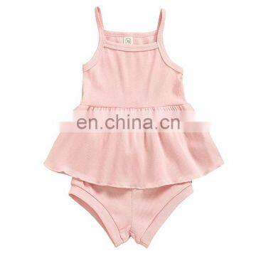 Kids Ribbed Outfit Baby Girls Summer Clothing Set Solid Color Infant Vest Tops Tutu Shorts 2pcs Clothing for 0-24m photo-5