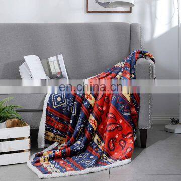 Bohemian Sherpa Fleece Throw Blanket, Fuzzy Warm Super Soft Reversible Boho Stripe Plush Blanket for Bed, Sofa and Couch photo-5