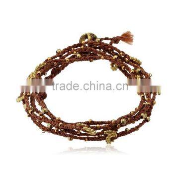 love wax string woven brass beads bracelet flower multilayer wrap bracelet