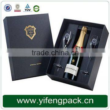 black pu leather cardboard wine bottle gift box with EVA