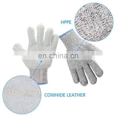 HY Cut Resistant Thick Leather Palm Coated Gloves for Carving