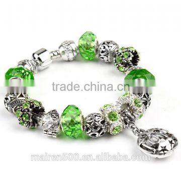 Fashion hot sale love charm bracelet beautiful green cyrstal bead bracelet