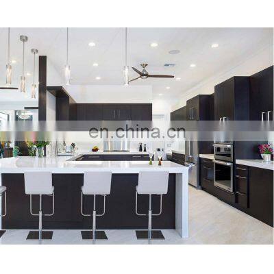 Solid wood kitchen furniture Black matte kitchen cabinets with kitchen island