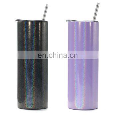 stainless steel insulated glitter reusable double walled vacuum blank sublimation cup with lid and straw