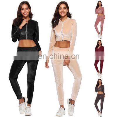 New Design Wholesale price hot women sweat velvet track suit girl sweat velvet tracksuit