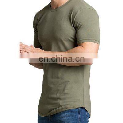 Spandex/cotton Top Quality Gym customized T-shirt wholesale round neck fitness blank muscle fit Drop Hem t shirt