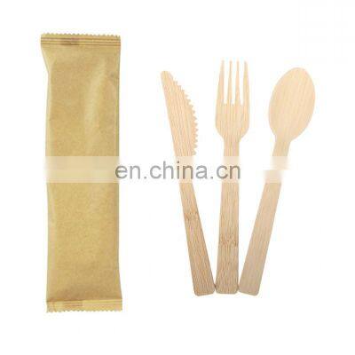 Custom Made Portable Outdoor Travel Bamboo Flatware Biodegradable Bamboo Knife Fork Spoon Cutlery Set Bag Customized Logo