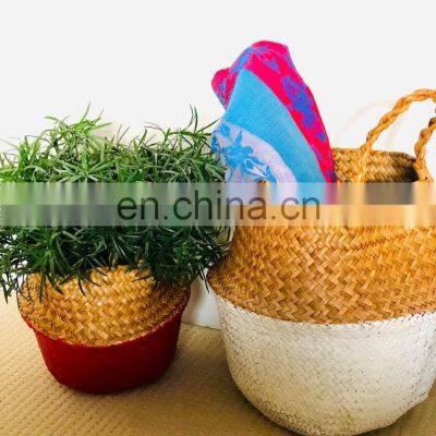 Best Seller Handwoven Seagrass Belly Basket, Colored Wicker Woven Baskets Wholesale Planter Vietnam Supplier