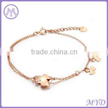 Fashion Jewelry Factory High Quality 925 Silver Clover Design Rose Gold Plated Fancy Girls Charm Anklet
