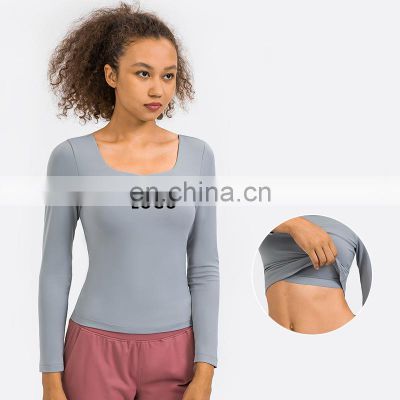 Gym Apparel Hot on Tik Tok Long Sleeve Solid Yoga Shirt Women Sport Fitness Wear Crop Top Shirt Ladies Slim Fit Outdoor Clothes