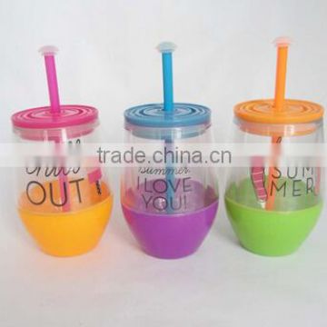 Double Wall Plastic Mug With Colorful Straw and PVC/Paper Insert