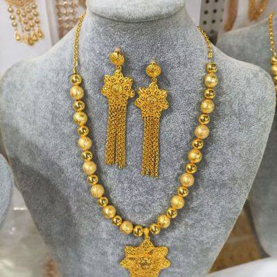 Elegant Ethiopia Gold Color Jewelry Set for Bridal, Large Necklace and Earrings Set for Party, Wholesale From 12 Pieces.