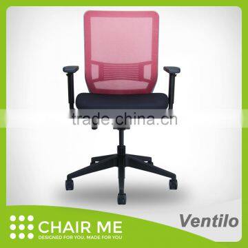 Ventilo Office Chair, Red Mesh Chair, Gray Bracket, Adjustable Seat, Armrest, Lumbar, Nylon Base photo-3