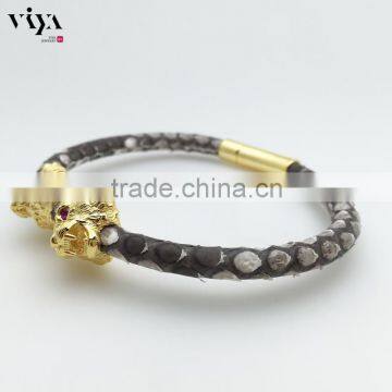 Factory Wholesale Price Lion Head 18K Plating Bracelet Real Python Leather Bracelet