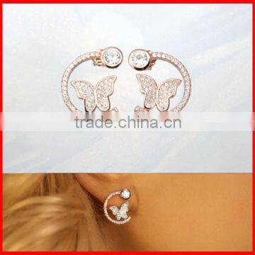 high quality 2016 summer new pave zirconia bling butterfly cute earring for girl
