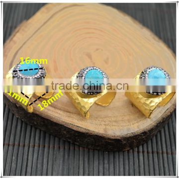 LFD-001R ~ Gold Plated Druzy Faceted Turquoise Stone Pave Rhinestone Crystal Rings For Women Jewelry Finding