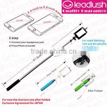 Selfie stick with cable, mini size, folding head