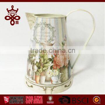 Chic Victorian Style Vintage Shabby Tin/Metal Pitcher Decal Jug Decorative Metal Vase 8.2" Medium