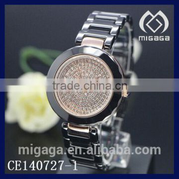 fashion zircon stone dial micro pave black ceramics watches*micro pave zircon ceramics watches