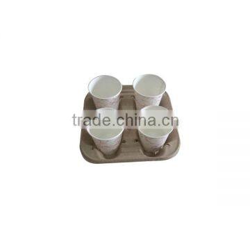 Molded pulp paper tray for coffee cup, coffee cup paper tray holder